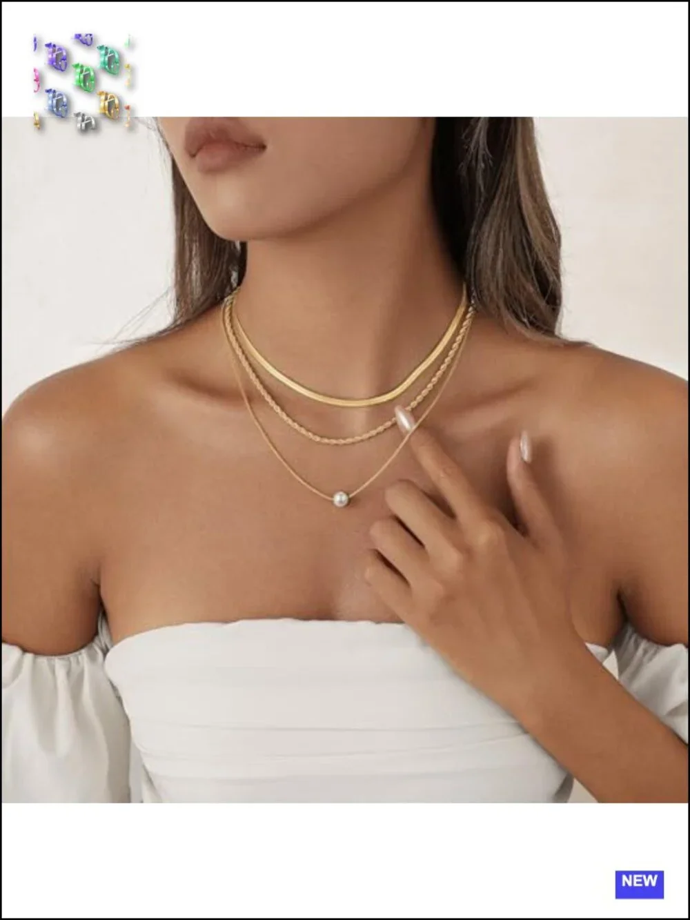 Layered 14K Gold Plated Choker Necklace Set with CZ Pendant